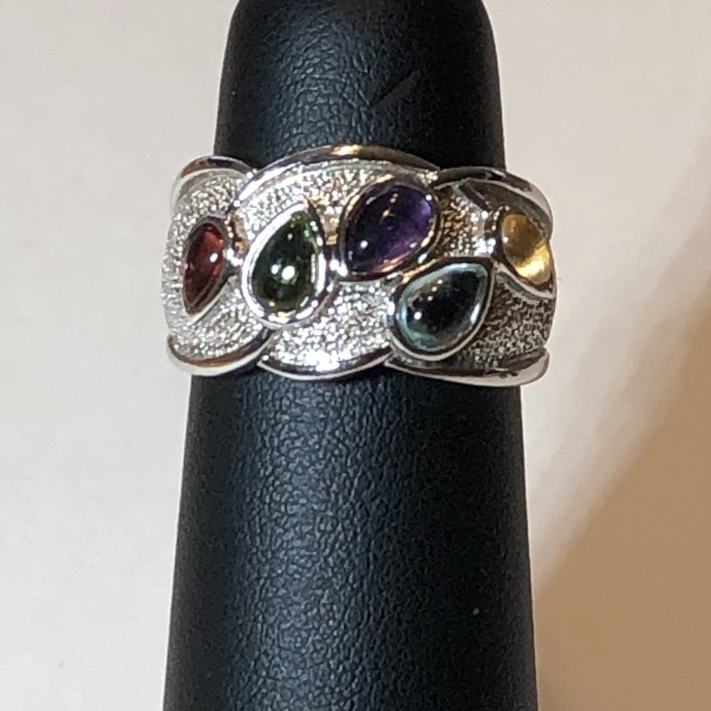 Elegant Multi-Stone Silver Ring